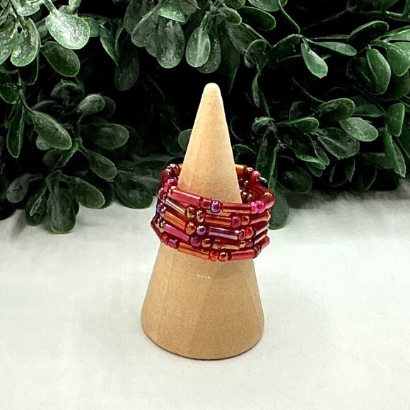 Iridescent Red Seed Bead Spiral Wire Wrap Ring size 6- 7 - Picture 6 of 6